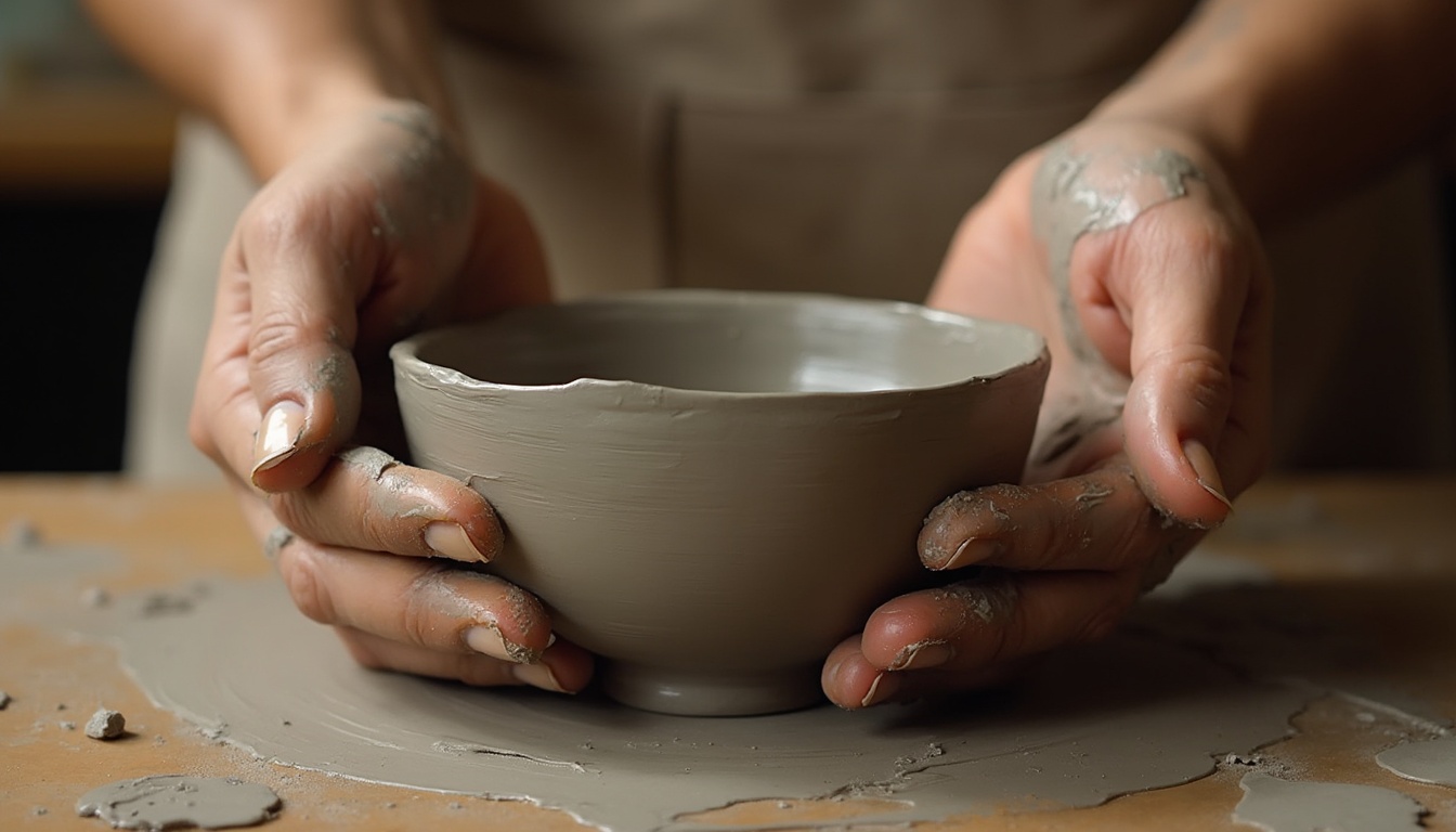 Mains travaillant l'argile dans un moment de concentration méditative