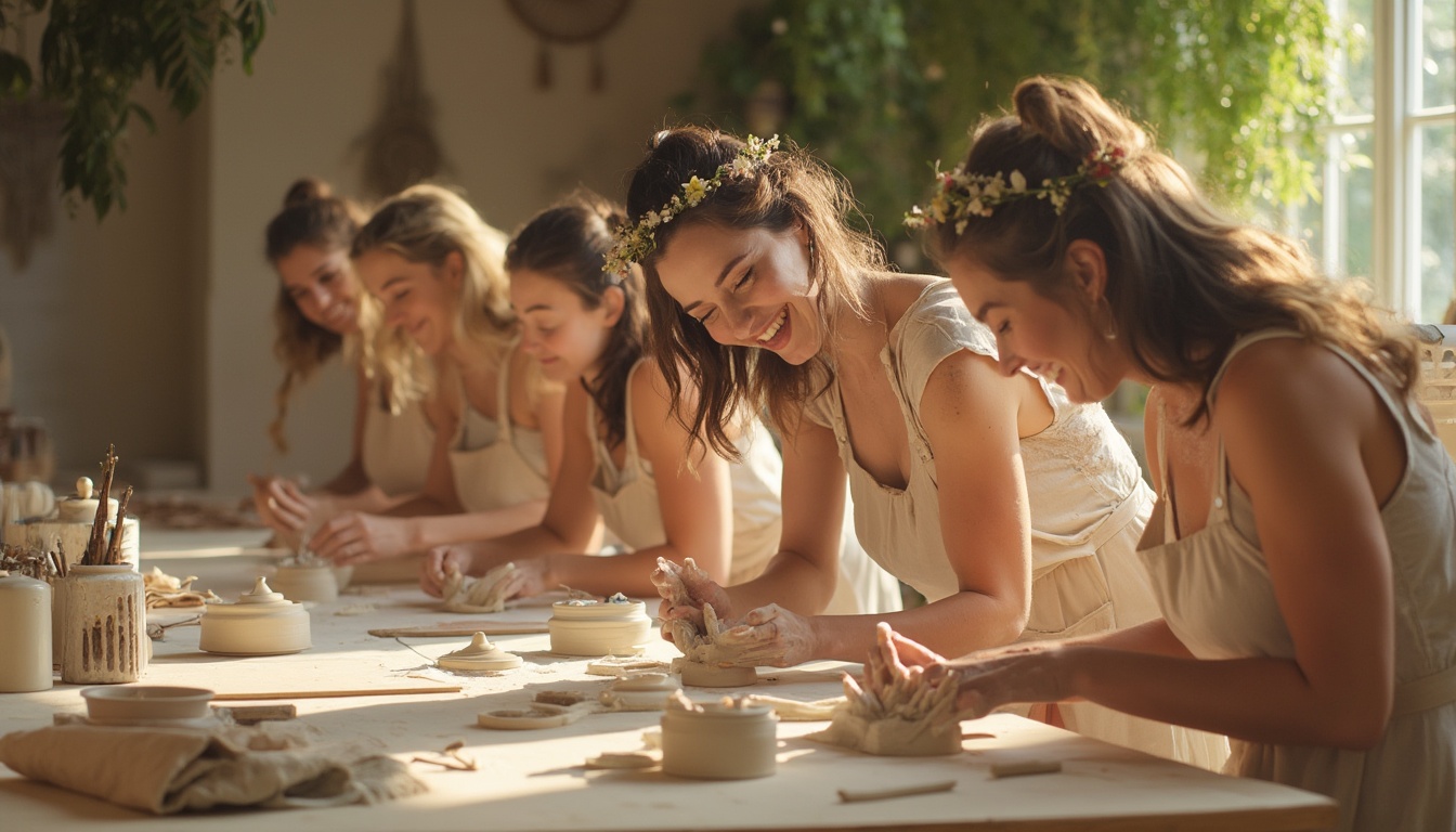 Groupe de femmes riant lors d'un EVJF atelier céramique chez Ecohesens Studio